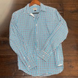 J Crew classic fit blue checkered button down shirt